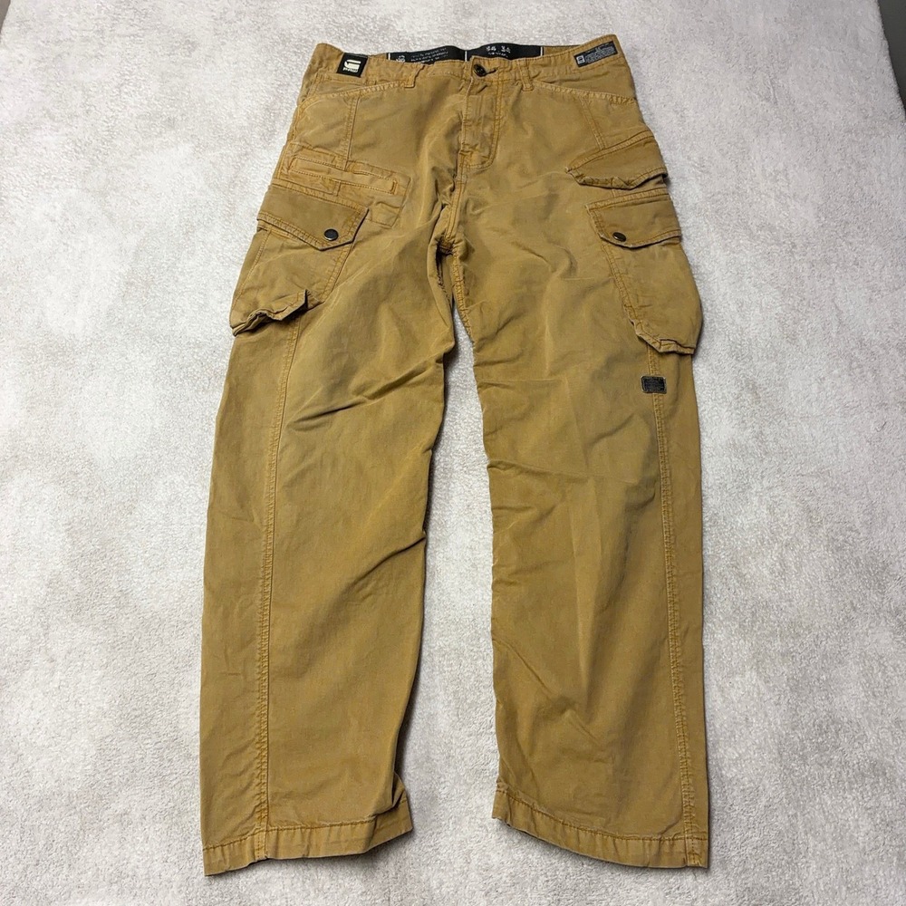 G-Star Raw Bronson Slim Chino Cargo Pants Dark Golden Khaki Mens 34 (Fits 32x30)
